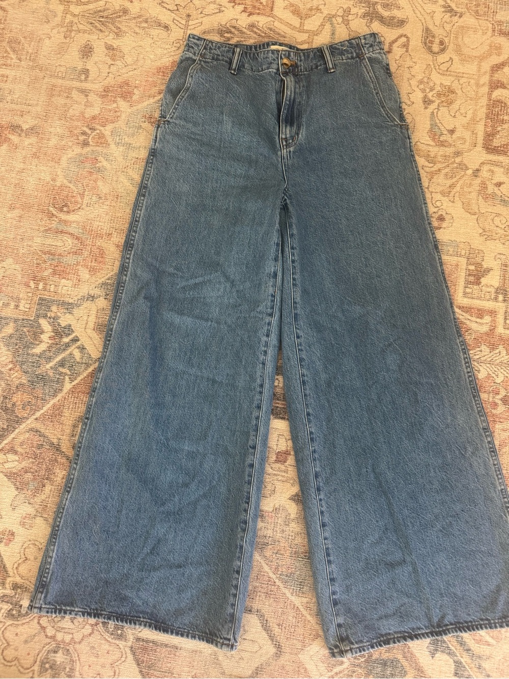 Madewell Wide Leg Flare Jeans in Medium Blue Denim